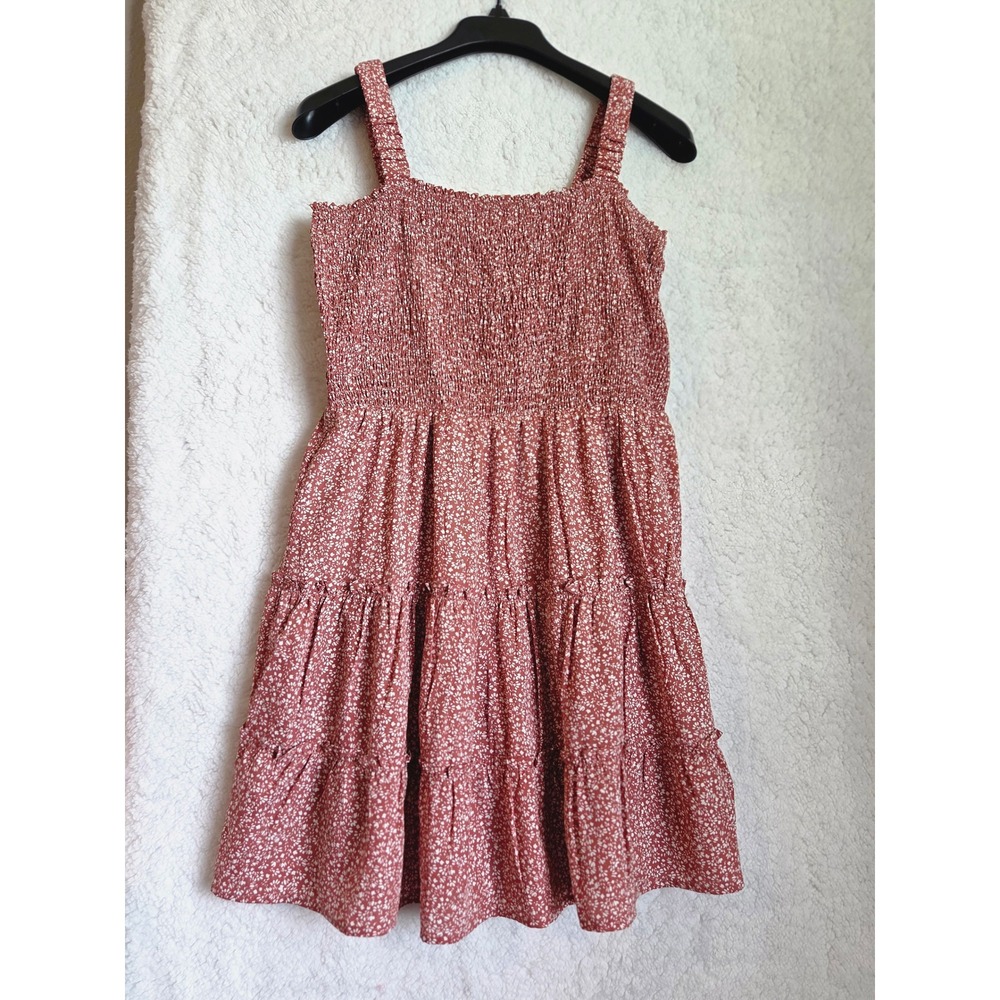 Love Riche Rust Floral Smocked Tiered Mini Dress Cutout Back ND30140 L NEW